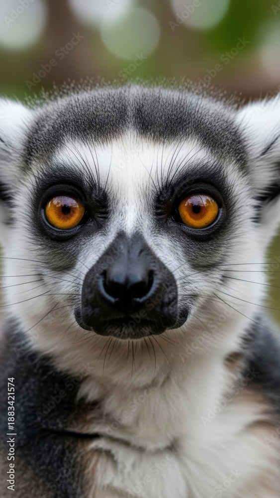 Fototapeta premium Close-up of a lemur with expressive eyes in natural setting