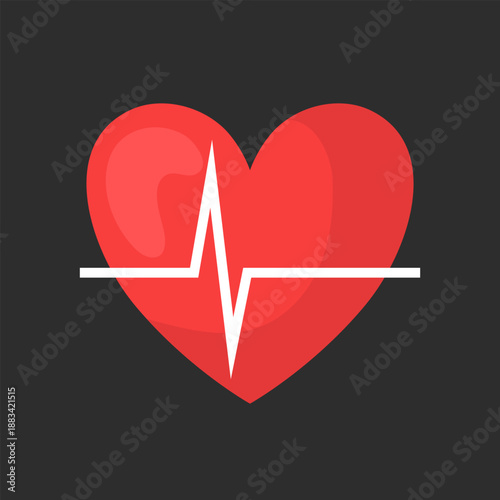 Heart rate icon. Heart and pulse. Vector icon set isolated on a black background.