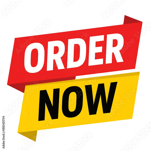 A colorful order now sign with red and yellow  isolated on white background