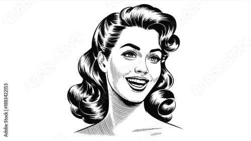 Vintage Pin-Up Woman Engraving Style Illustration