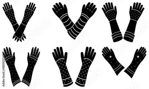 Black Gloves with White Dots and Stripes on White Background white stripes handwear