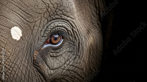 Close-up of an elephant's eye with intricate wrinkles