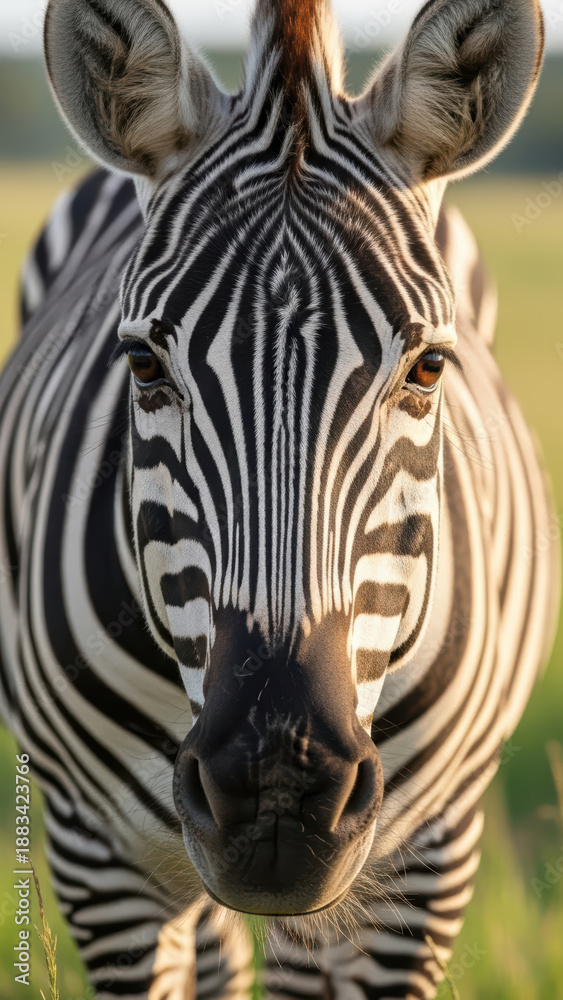 Fototapeta premium Close-up of a zebra's head with distinctive black and white stripes