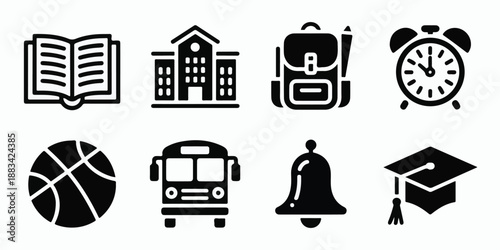 A Clean Minimalist Icon Set Featuring School and Sports Elements for Educational and Recreational Themes