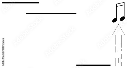 Growth, music education, progress, aspiration, creativity, and upward movement. Visual of a gradient arrow rising toward musical notes. Growth and progress concepts visually