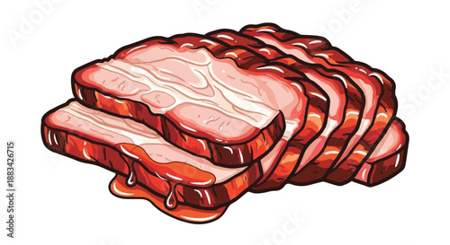 Sliced Braised Pork Belly with Rich Savory Glaze and Tender Fat Layers Illustration