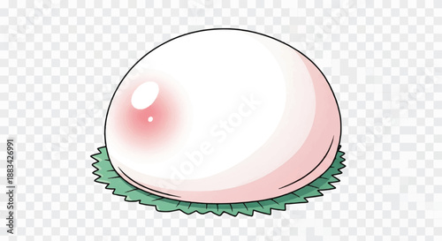 Elegant Japanese Water Drop Cake Mizu Shingen Mochi Resting on a Green Leaf