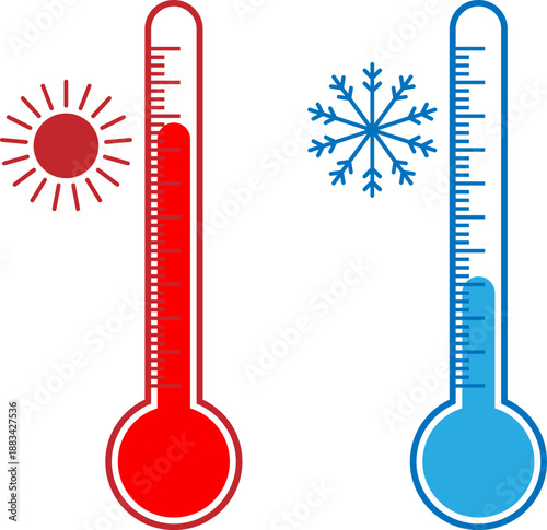 Hot and cold thermometer icons