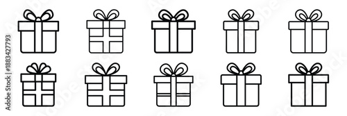 Minimalist holiday gift box icon pack outline version. Holiday vector design illustration