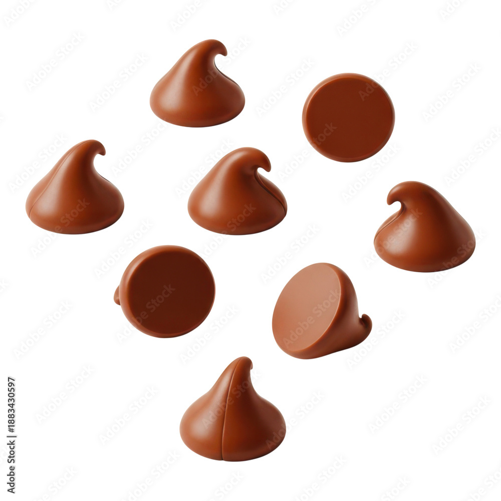 Fototapeta premium Several brown chocolate kisses isolated on transparent background