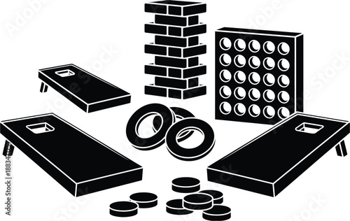 Cornhole game set featuring bean bag toss and wooden blocks, high quality vector illustration for rank titles, leisure activities, outdoor entertainment, backyard gatherings, family events, sports-the