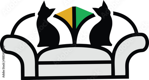 black cat sitting on chair, Sofa, Cats Sitting on Sofa Vector Illustrations Bold Strock Art