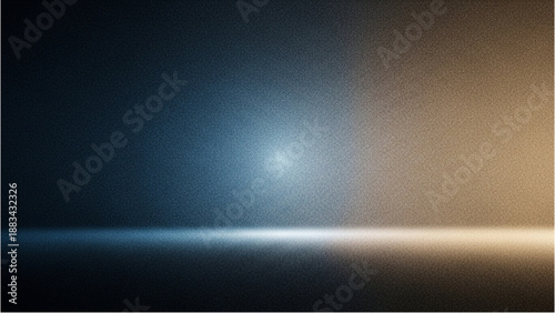A beam of light shines on a dark surface from a distant source in a dimly lit environment