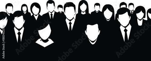 Stylized Silhouettes of Formal People Standing in Rows Representing Corporate Teamwork, Diversity, and Professional Culture