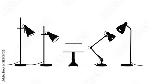 Modern floor lamp collection isolated on white background, Vector