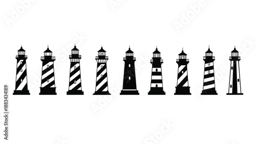 Variety of lighthouse designs isolated on white background, Vector