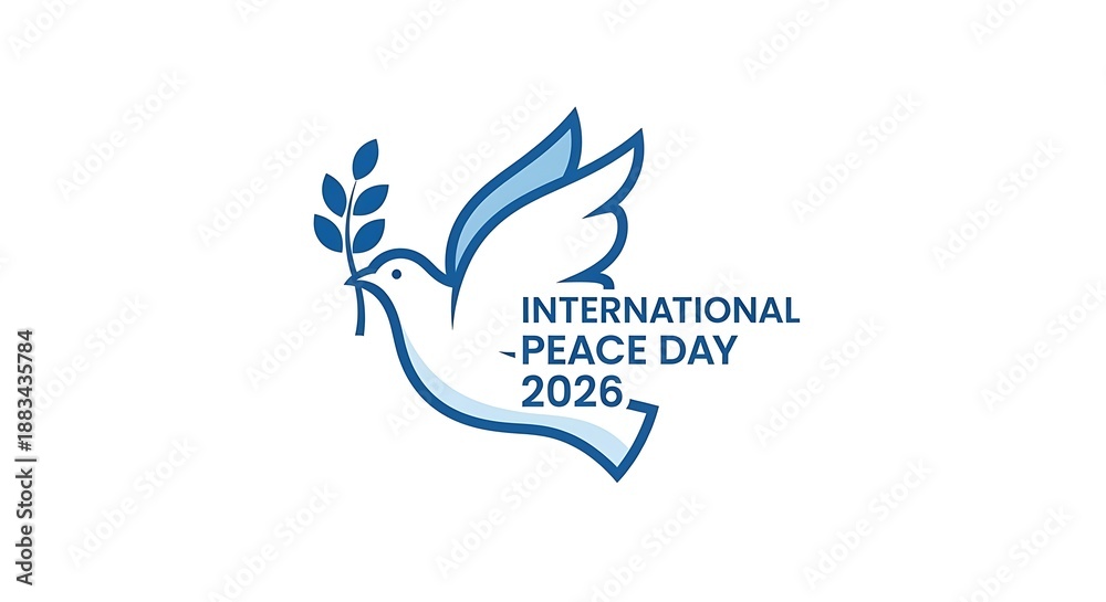 Obraz premium International Peace Day 2026 Dove with Olive Branch on Clean White Background