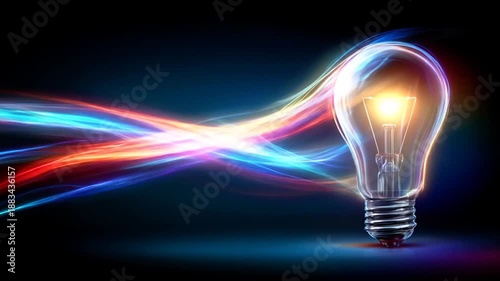 Abstract light bulb with energy trails visualizing ideas and creativity