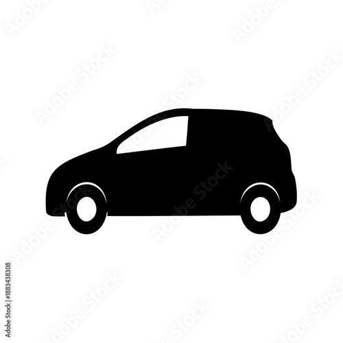 Minimalistic vector illustration of a black compact van on a white background
