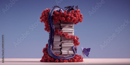 Sant jordi dragon, books, roses, and butterfly concept