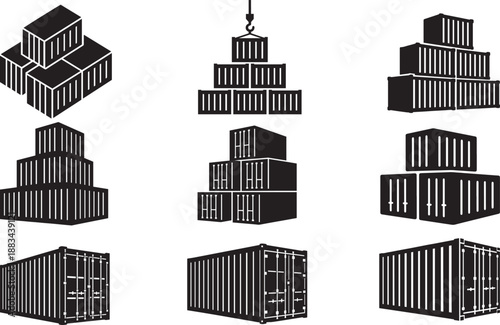 Shipping container stack and cargo storage bundle for logistics freight transport industry
