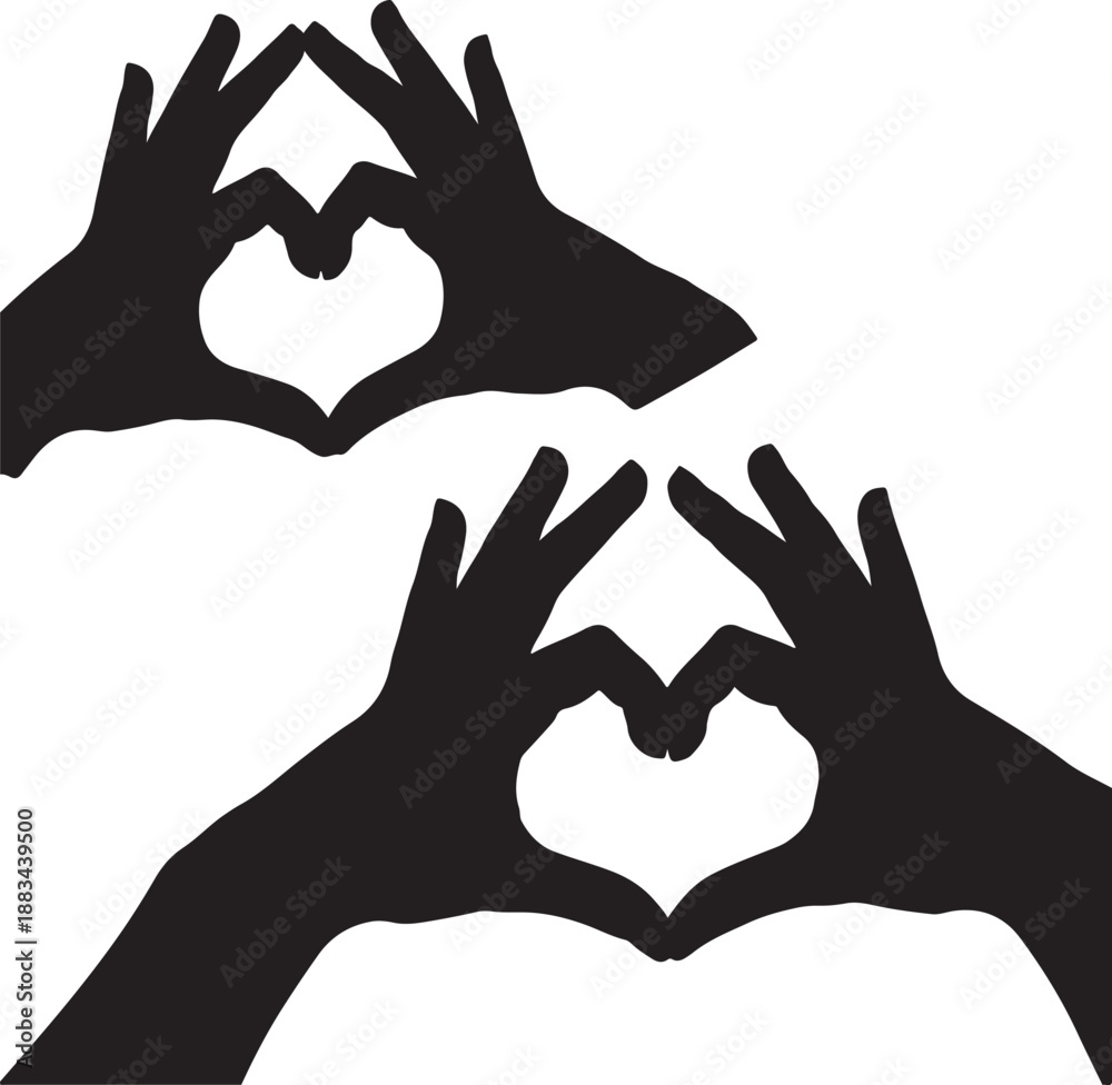 Obraz premium Two pairs of hands forming heart shapes with fingers against a white background also transparent background