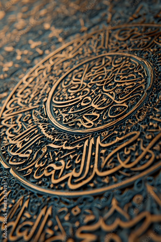 Obraz premium golden Arabic calligraphy on ornate circular pattern