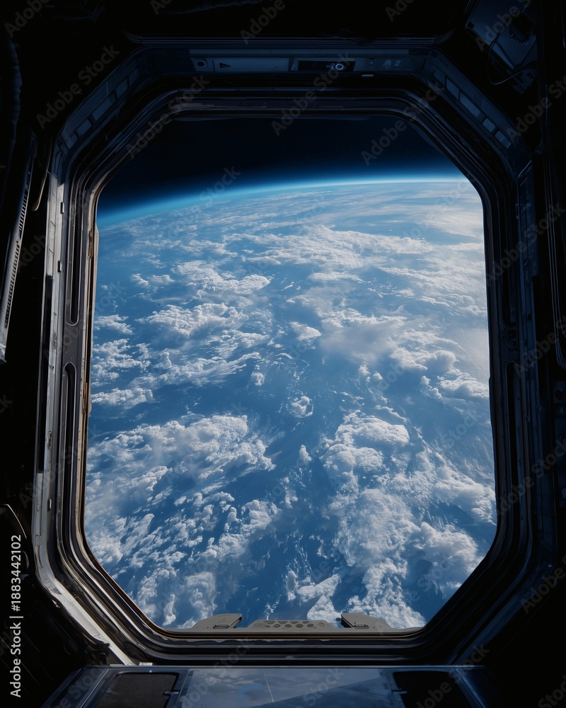 Fototapeta premium Earth Cloudscape Seen Through Spacecraft Window in Low Orbit