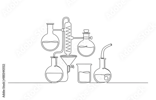 lab chemical glass continuous one line drawing.