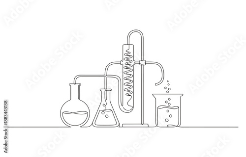 lab chemical glass continuous one line drawing.