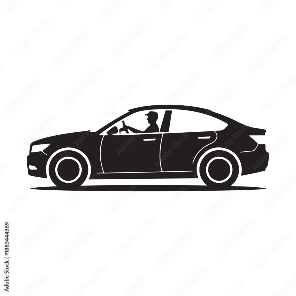 Obraz premium Silhouette of a man driving a modern sedan car