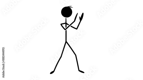 Black stick figure man standing in ready defensive stance with raised hands, showing alertness and focus, isolated white background.