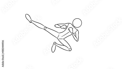 Dynamic Stick Figure in Kicking or Martial Arts Pose on Isolated White Background