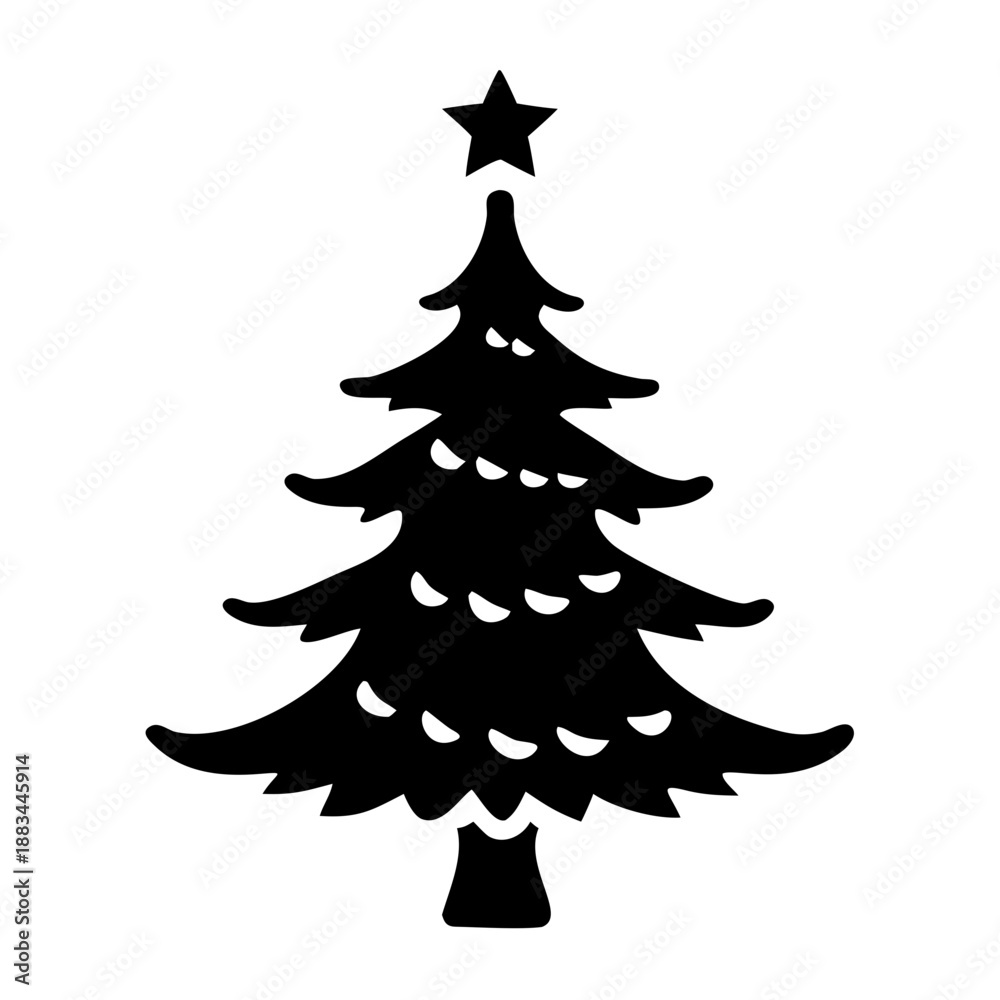 Obraz premium Christmas tree silhouette with star and lights