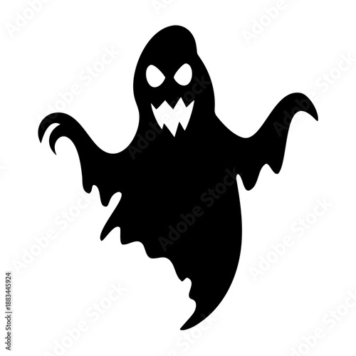 A spooky ghost with glowing eyes and sharp teeth