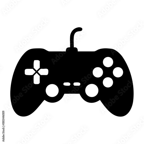 Black and white image of a wired video game controller