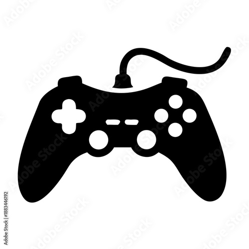 Black and white image of a wired video game controller