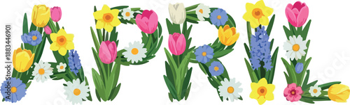 Floral April A Colorful and Blooming Springtime Display with Daisies, Tulips, Daffodils, and More