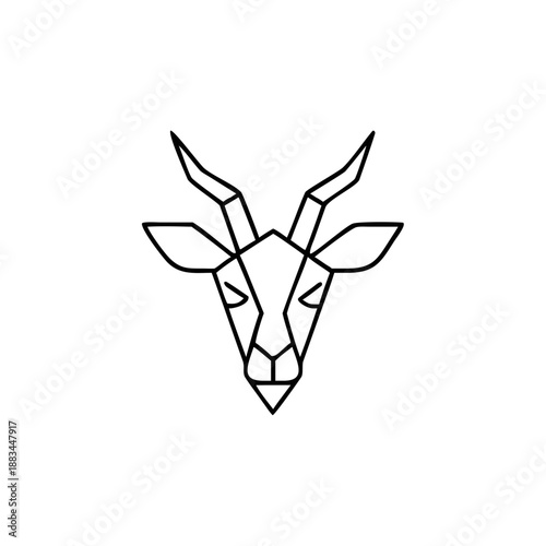 Symmetrical Geometric Gazelle Head Icon Minimalist Line Art Vector Illustration