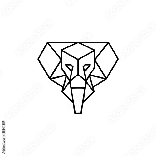 Geometric Elephant Head Outline Icon Vector Logo Concept