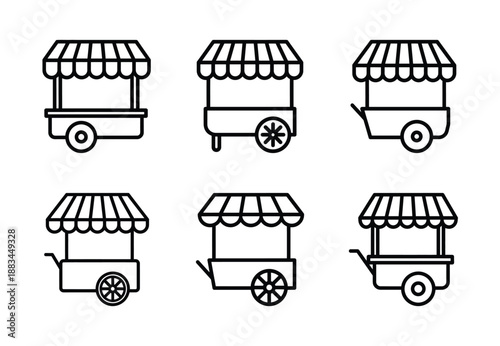 Set of food related street food cart  outline vector icons. food linear icons collection, Editable stroke