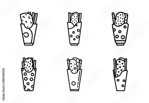 Set of food related street snack  outline vector icons. food linear icons collection, Editable stroke