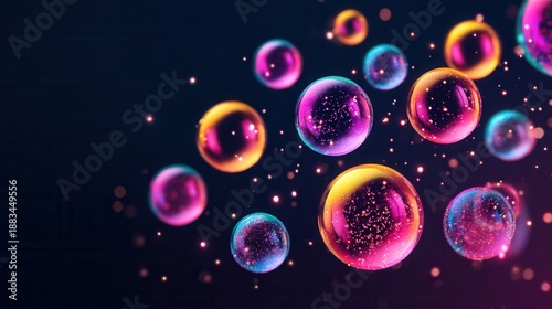 Wallpaper Mural Colorful bubbles floating on dark background Torontodigital.ca