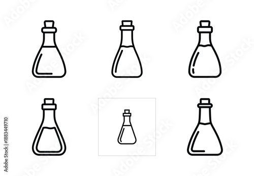 Set of food related vinegar bottle  outline vector icons. food linear icons collection, Editable stroke
