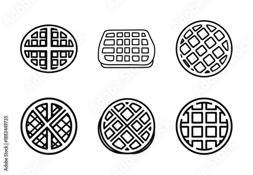 Set of food related waffle  outline vector icons. food linear icons collection, Editable stroke