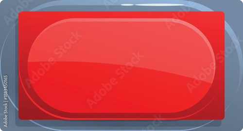 Shiny red rounded rectangle button with grey frame is glowing, creating a vibrant and attention grabbing visual
