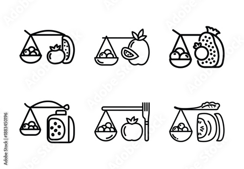 Set of food related balanced diet  outline vector icons. food linear icons collection, Editable stroke