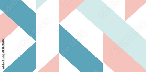 Geometric pattern with intersecting blue and pink triangles on white background