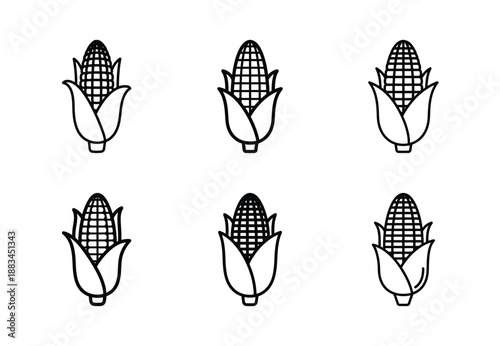 Set of food related corn cob  outline vector icons. food linear icons collection, Editable stroke