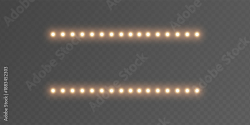 Light bulb gold lines frame. Glitter luxury decoration. Golden lamp rectangle banner. Retro neon wall billboard. Cinema, casino design. Mirror background. Marquee circus bg. Vector illustration